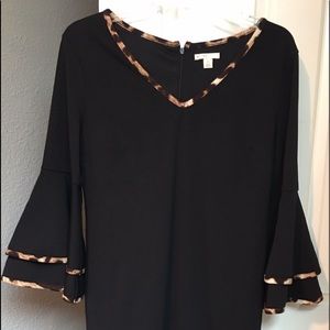 Cato brand; black dress with leopard trim; size 8